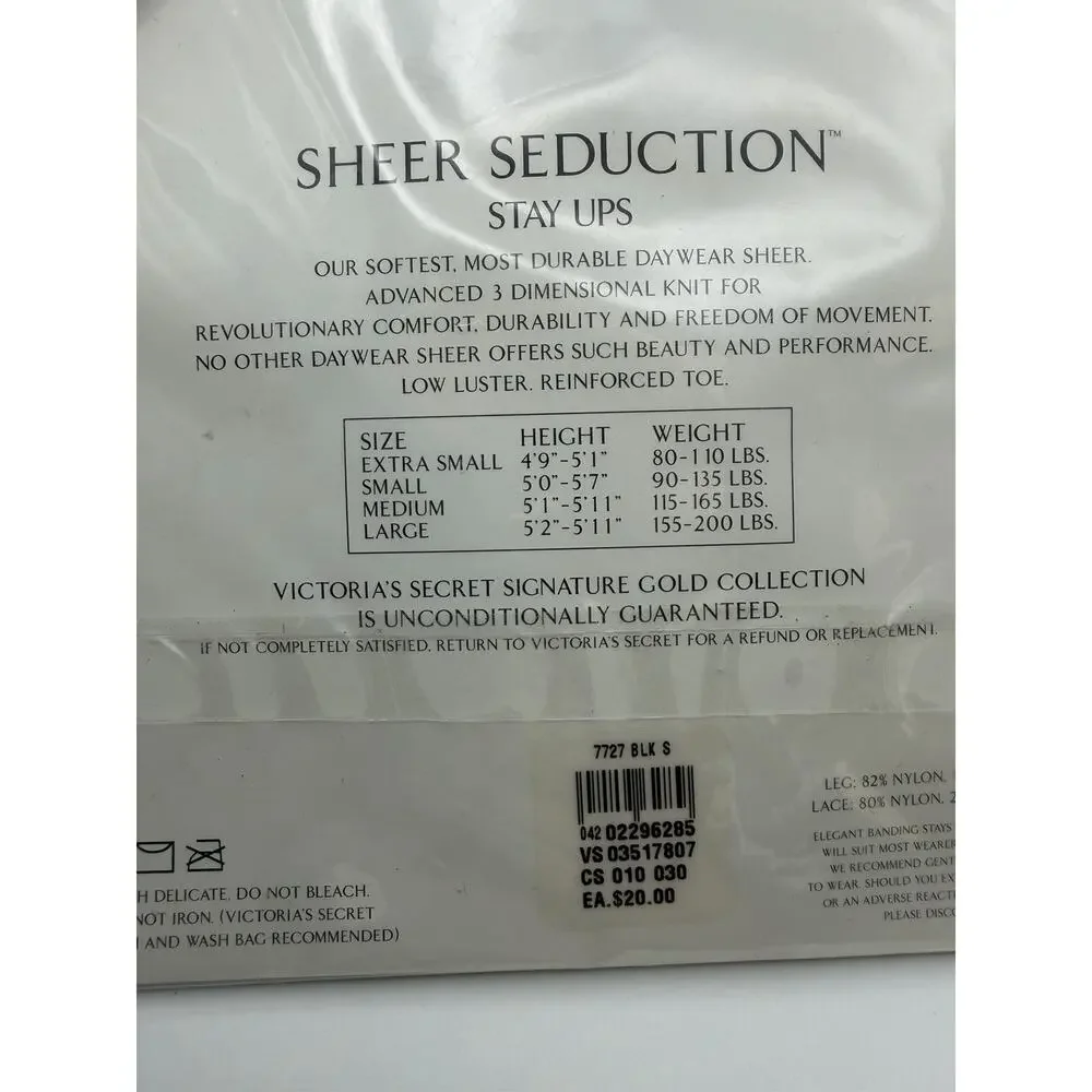Victoria's Secret Sheer Seduction Signature Gold Collection Stay Ups Small Black